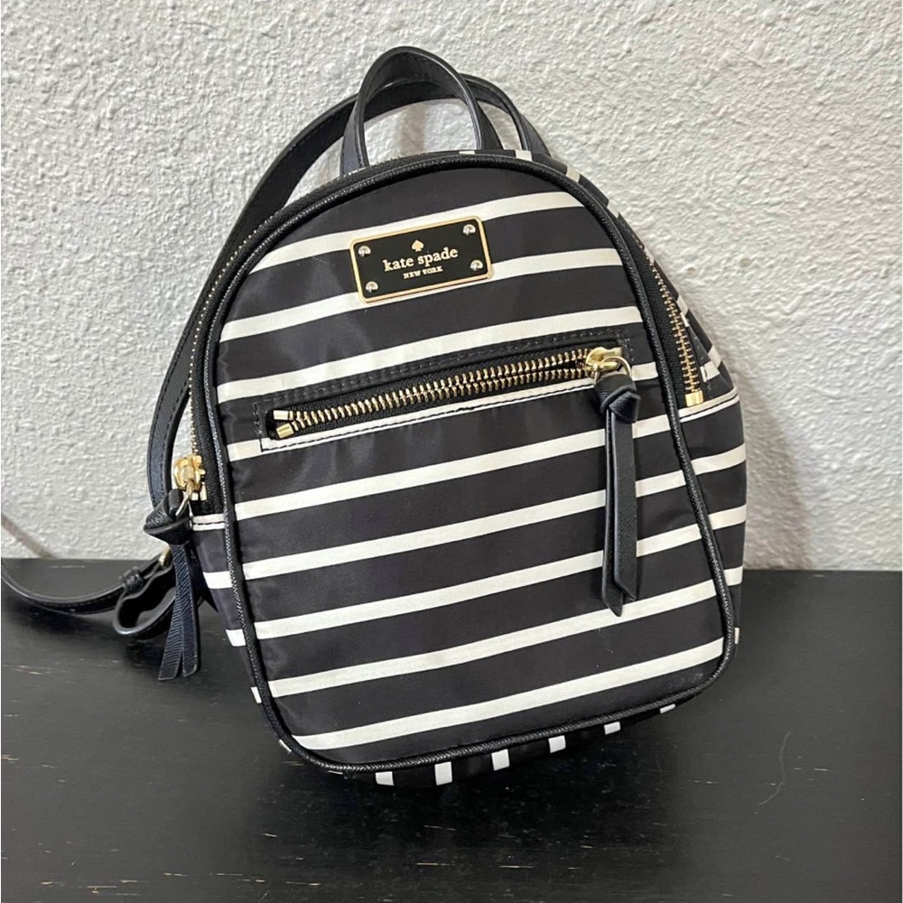 Kate Spade Black and White Striped Backpack
